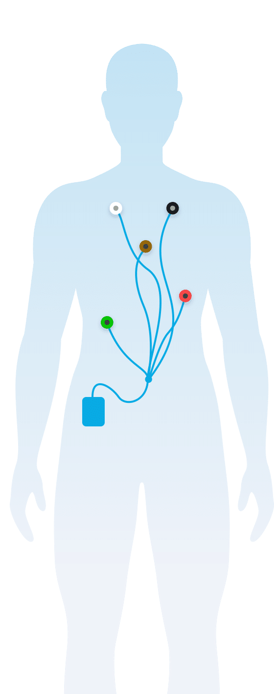 silhouette of a person with color ecg sensors