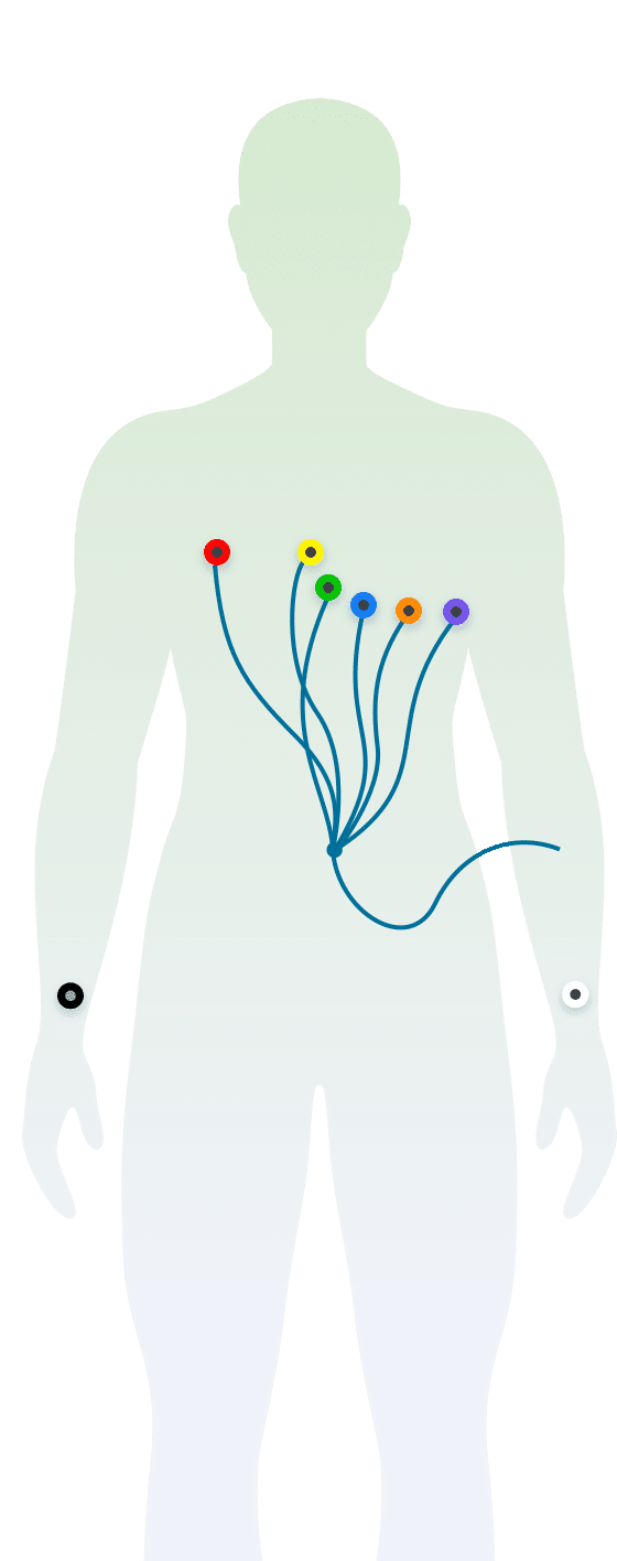 silhouette of a person with color ecg sensors