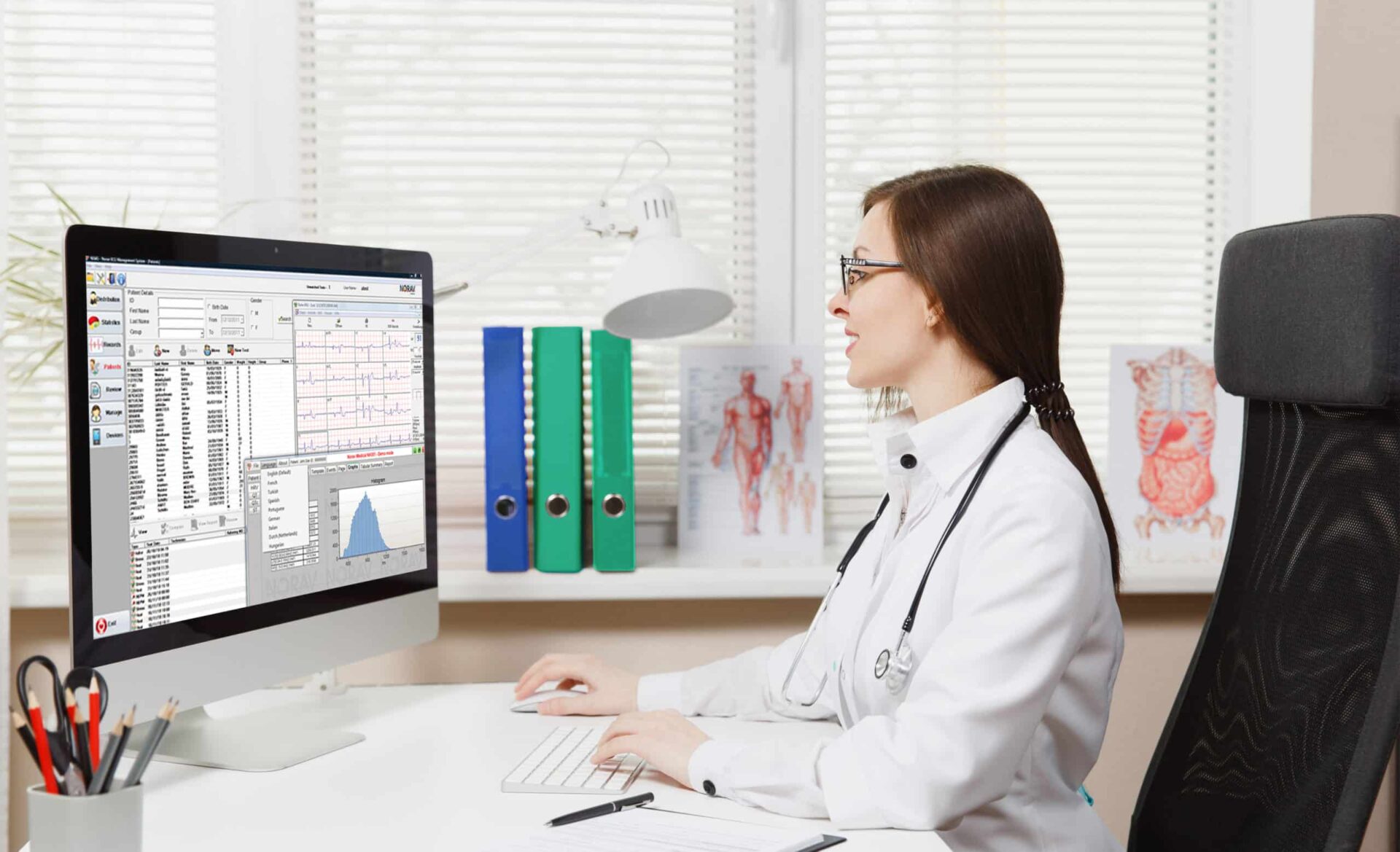 Doctor girl checks the clinic database